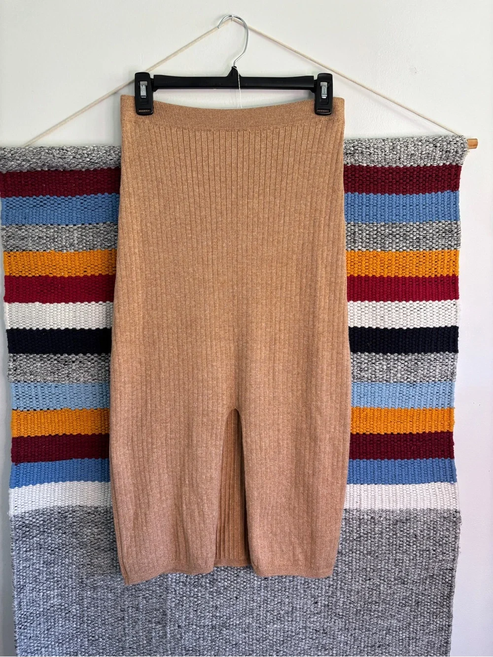 Free People Ribbed Midi Skirt in Camel Small